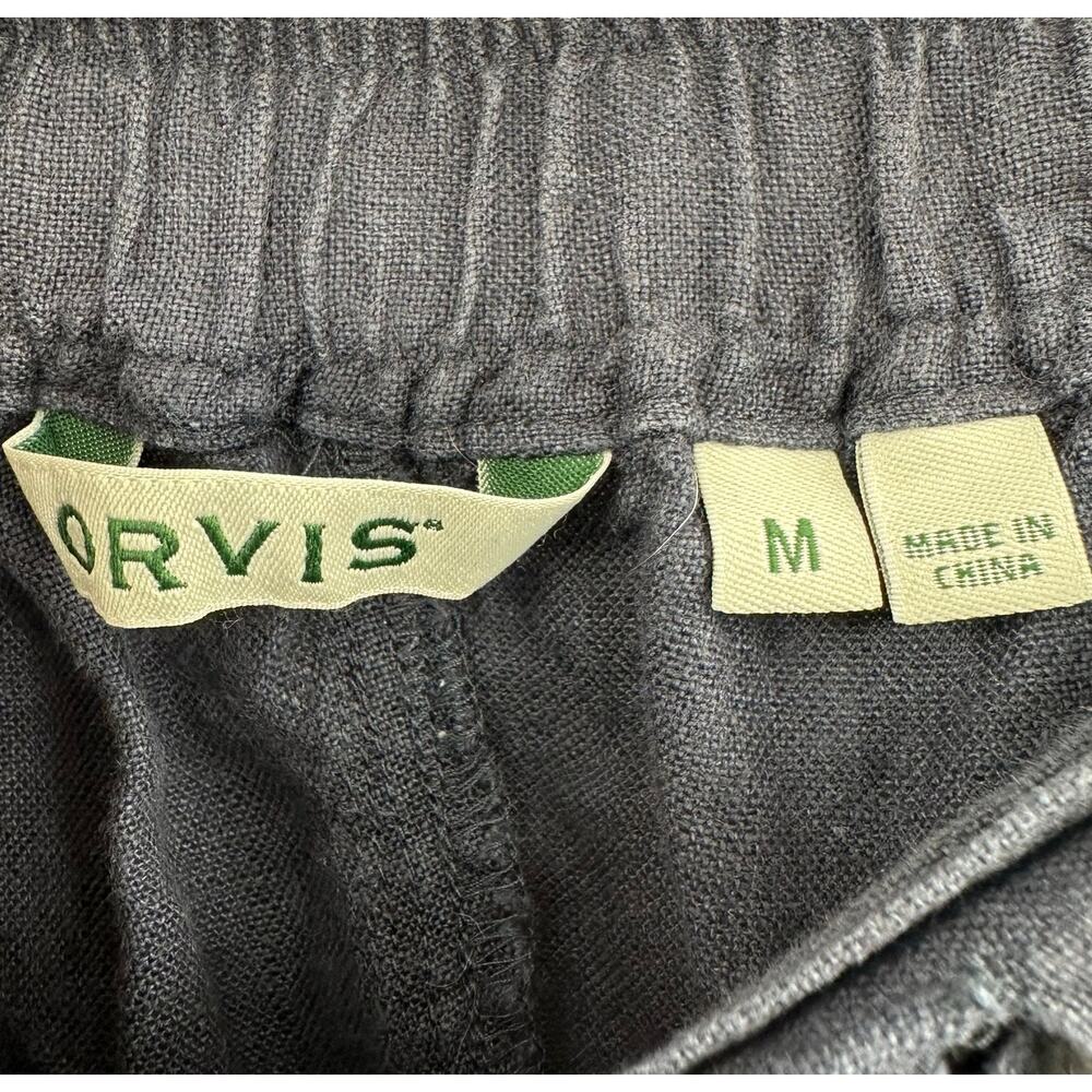 Orvis Size Medium Tie Waist Pants Blue 100% Linen Comfy Fit w/ Pockets - Picture 3 of 4